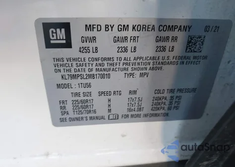 2021 Chevrolet Trailblazer Fwd Lt from USA, damaged, VIN KL79MPSL2MB170010